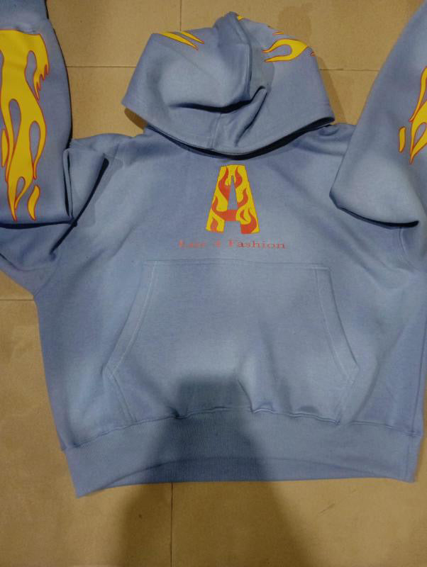 The BEST hoodie to wear in the cold this fall! ACID WASH blue with flames.