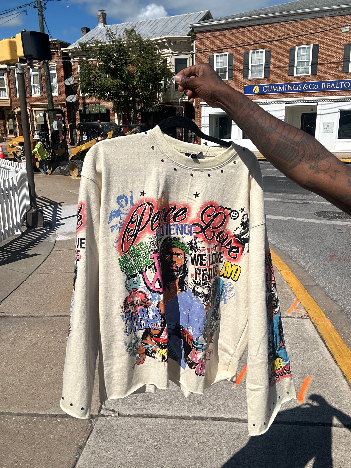 BLK JESUS (WAR IS OVER) Rhinestone long sleeve shirt