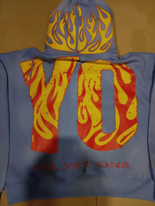 The BEST hoodie to wear in the cold this fall! ACID WASH blue with flames.